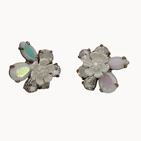 VTG Earrings Elegant Classy Shiny Sparkle Iridescent AB Stone Stud Post Womens - Picture 13 of 16